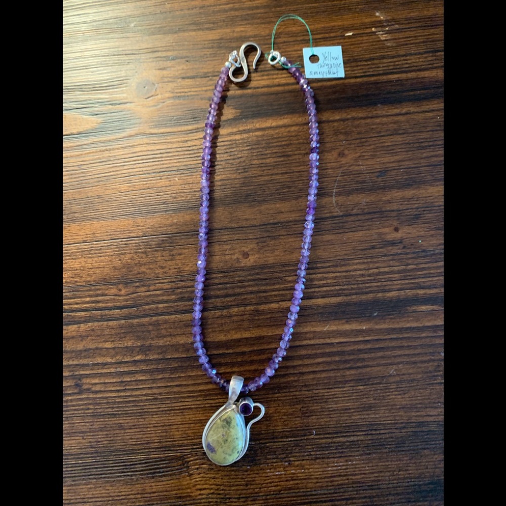 Amethyst with yellow Turquoise Pendant